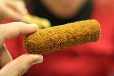 Croquette. The Dutch for "croquette" is "kroket".