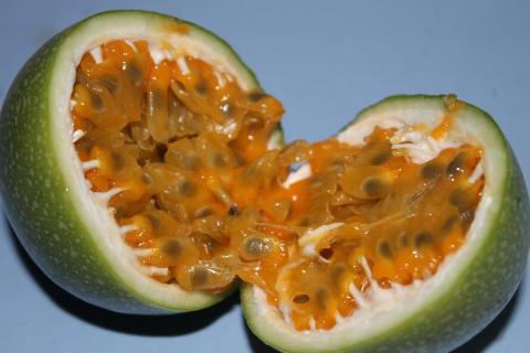 Passion fruit. The French for "passion fruit" is "fruit de la passion".