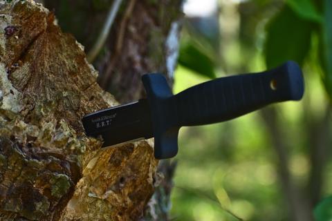 To stab. The Portuguese for "to stab" is "esfaquear".