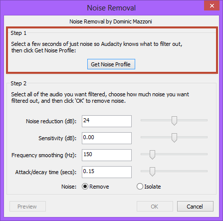audacity remove high pitch noise