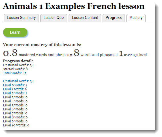 Lesson Mastery tab
