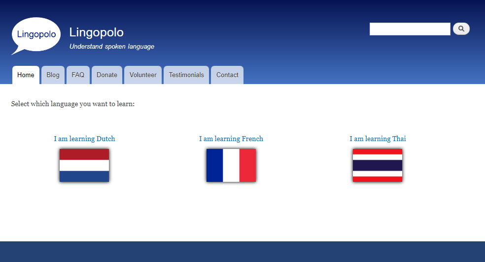 Language selection page (old design)