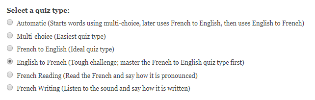 Quiz type English to French