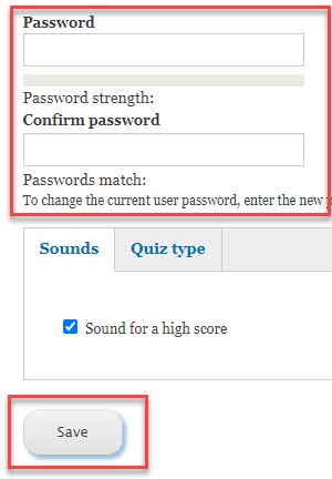 password and confirm password fields