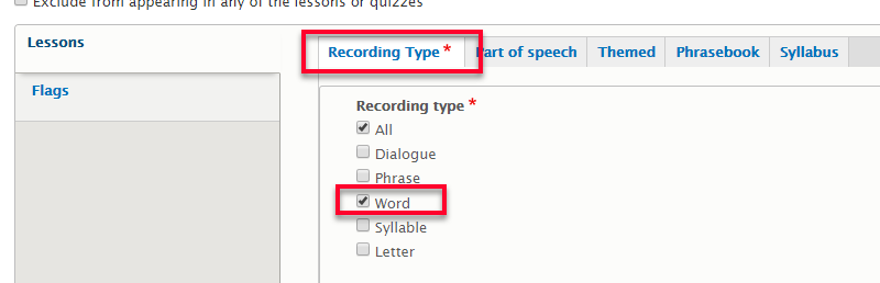 Fill in the recording type