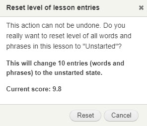 reset lesson warning