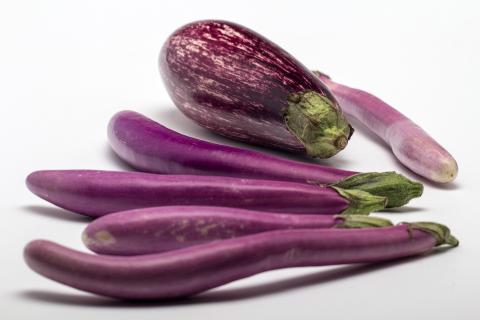 Aubergine; eggplant. The Thai for "aubergine; eggplant" is "มะเขือยาว".
