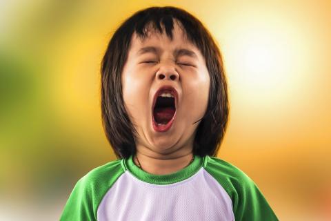 To yawn. The Thai for "to yawn" is "หาว".