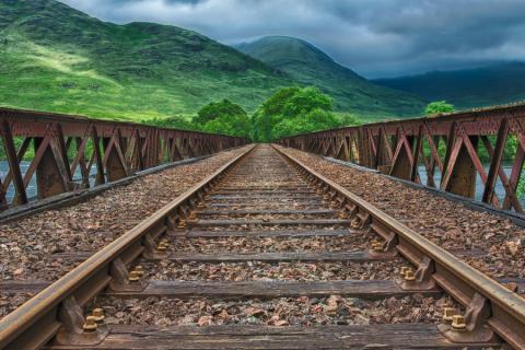 Railroad; railway. The Thai for "railroad; railway" is "ทางรถไฟ".