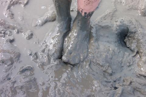 Mud. The Thai for "mud" is "โคลน".
