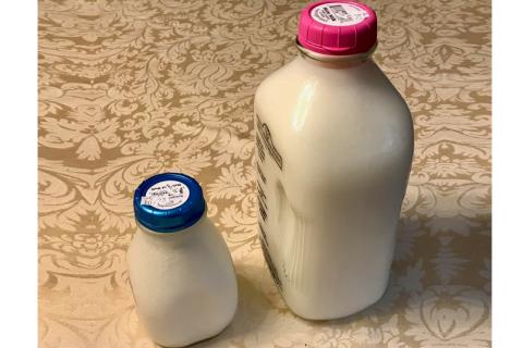Two bottles of milk. The Thai for "two bottles of milk" is "นมสองขวด".