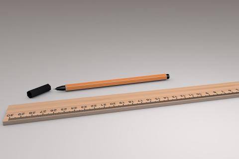 A ruler and a pen. The Thai for "a ruler and a pen" is "ไม้บรรทัดและปากกา".