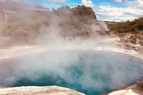 Hot springs. The Thai for "hot springs" is "น้ำพุร้อน".