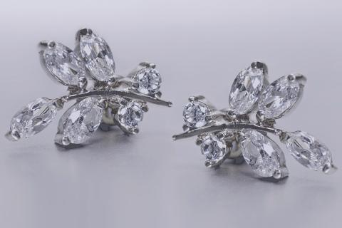 A pair of diamond earrings. The Thai for "a pair of diamond earrings" is "ตุ้มหูเพชรหนึ่งคู่".