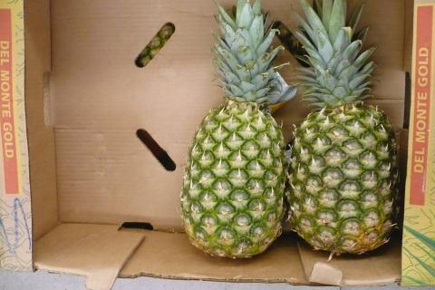 Two pineapples in a box. The Thai for "two pineapples in a box" is "สับปะรดสองลูกในกล่อง".