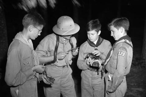 Boy scouts. The Thai for "boy scouts" is "ลูกเสือ".