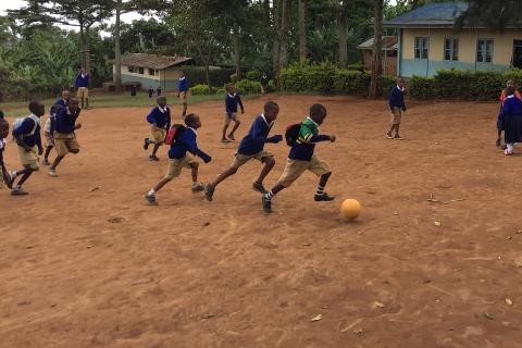 Primary school students playing football. The Thai for "primary school students playing football" is "นักเรียนประถมเล่นฟุตบอล". Primary school students playing football. The Thai for "primary school students playing football" is "นักเรียนประถมเล่นฟุตบอล".