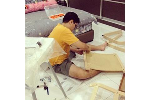 To assemble; to put together. The Thai for "to assemble; to put together" is "ประกอบ".